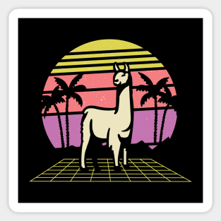 retro llama with 80s sunset background Sticker